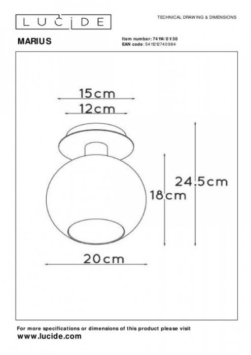 LAMPA SUFITOWA PLAFON NOWOCZESNY SZKLANY KULE LUCIDE MARIUS 74114/01/30
