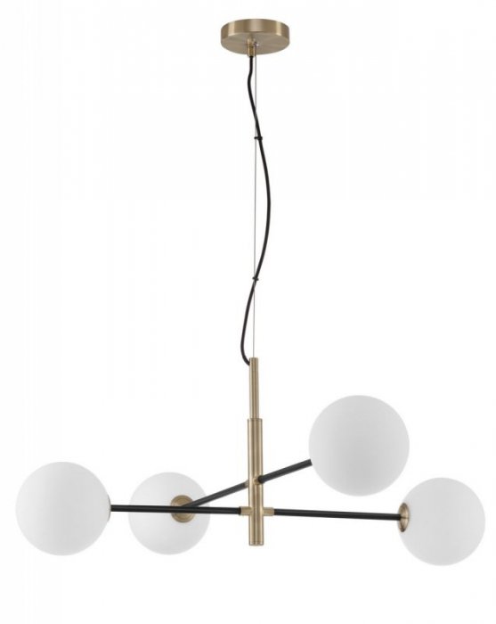 LAMPA WISZĄCA CZARNO ZŁOTA Z KULAMI KLOSZE KULE BIAŁE MLECZNE DO SALONU SYPIALNI LUCES EXCLUSIVAS PLATO LE41769