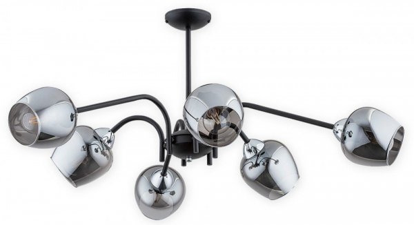 LAMPA SUFITOWA ŻYRANDOL CZARNY GRAFITOWY KLOSZ SZKLANY LEMIR KATLA O3066_W6_CZA_+_CH