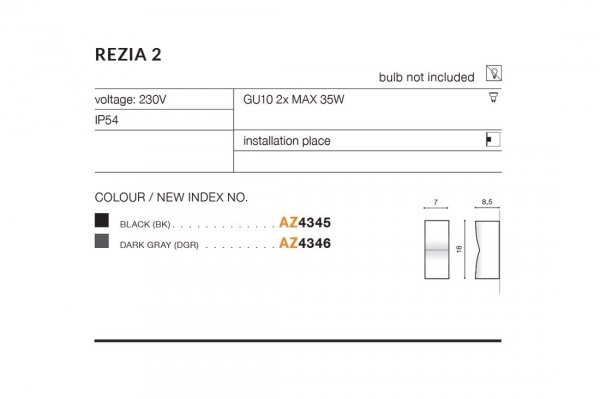 AZZARDO REZIA IP54 AZ4346 LAMPA ŚCIENNA ZEWNĘTRZNA SZARA PODWÓJNA