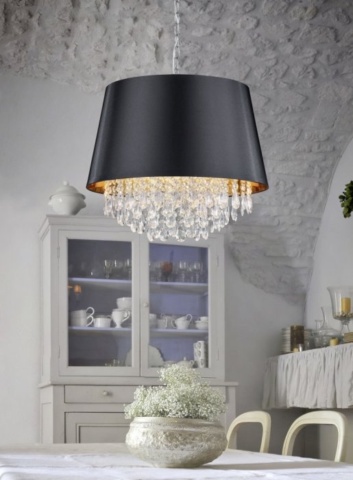 LAMPA WISZĄCA GLAMOUR DO SALONU SYPIALNI CZARNA Z KRYSZTAŁKAMI LORELEY 309300302 TRIO