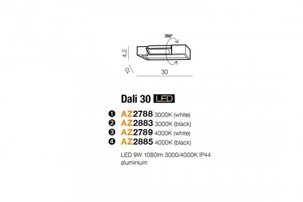 AZZARDO DALI AZ2883 KINKIET ŁAZIENKOWY LED REGULOWANY NAD LUSTRO CZARNY 30CM 3000K BARWA CIEPŁA