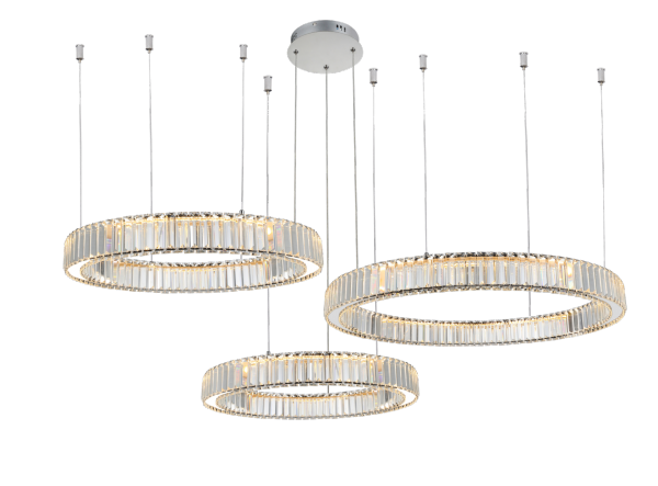 AZZARDO AZ5795 SPARK PENDANT 40+60+80 DIMM CH LAMPA WISZĄCA CHROM KOŁA SZKLANE RINGI KRYSZTAŁOWE GLAMOUR