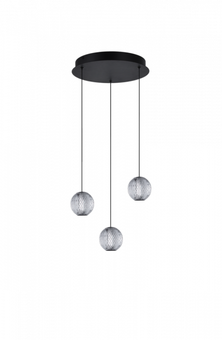 AZZARDO AZ6019 EDEM 3 ROUND BK LAMPA WISZĄCA CZARNA NA KOLE KULE TRANSPARENTNE DEKORACYJNE LED GLAMOUR