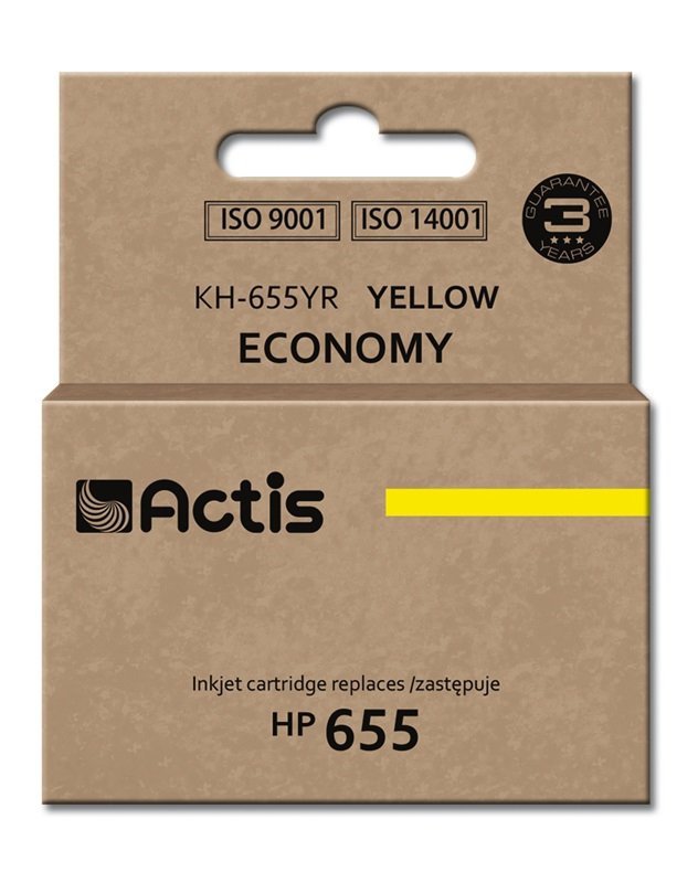 Tusz ACTIS KH-655YR (zamiennik HP 655 CZ112AE; Standard; 12 ml; żółty)