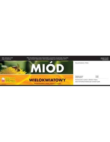 Paczka etykiet z kontretykietą na miód wielokwiatowy (100szt) Samoprzylepne (200 mm x 55 mm). 
