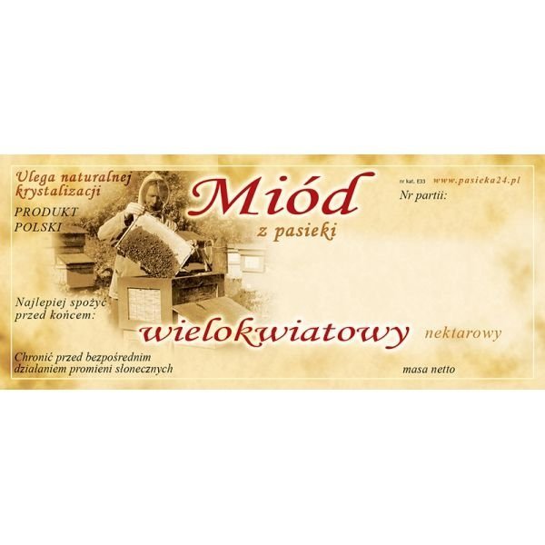 Paczka etykiet na miód wielokwiatowy 116x50 (100szt)