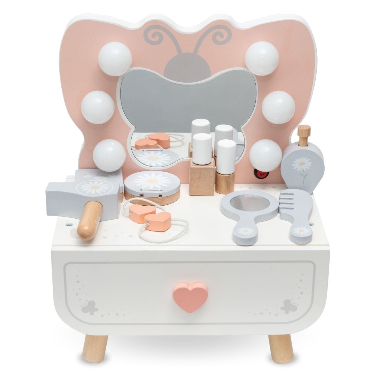 Drewniana mini toaletka z oświetleniem LED - Motylek - Dla 3-latki