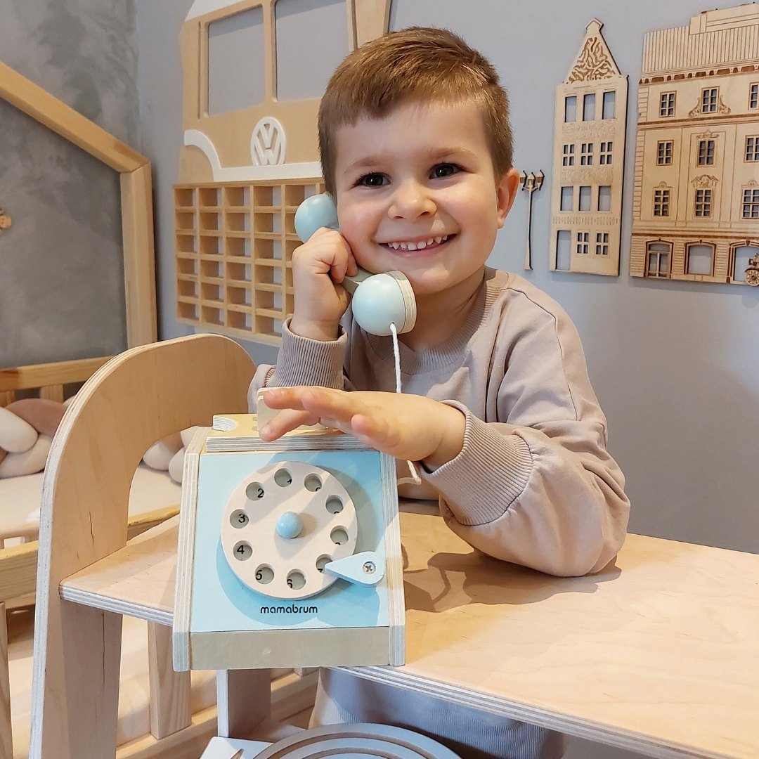 Drewniany telefon retro - miętowy