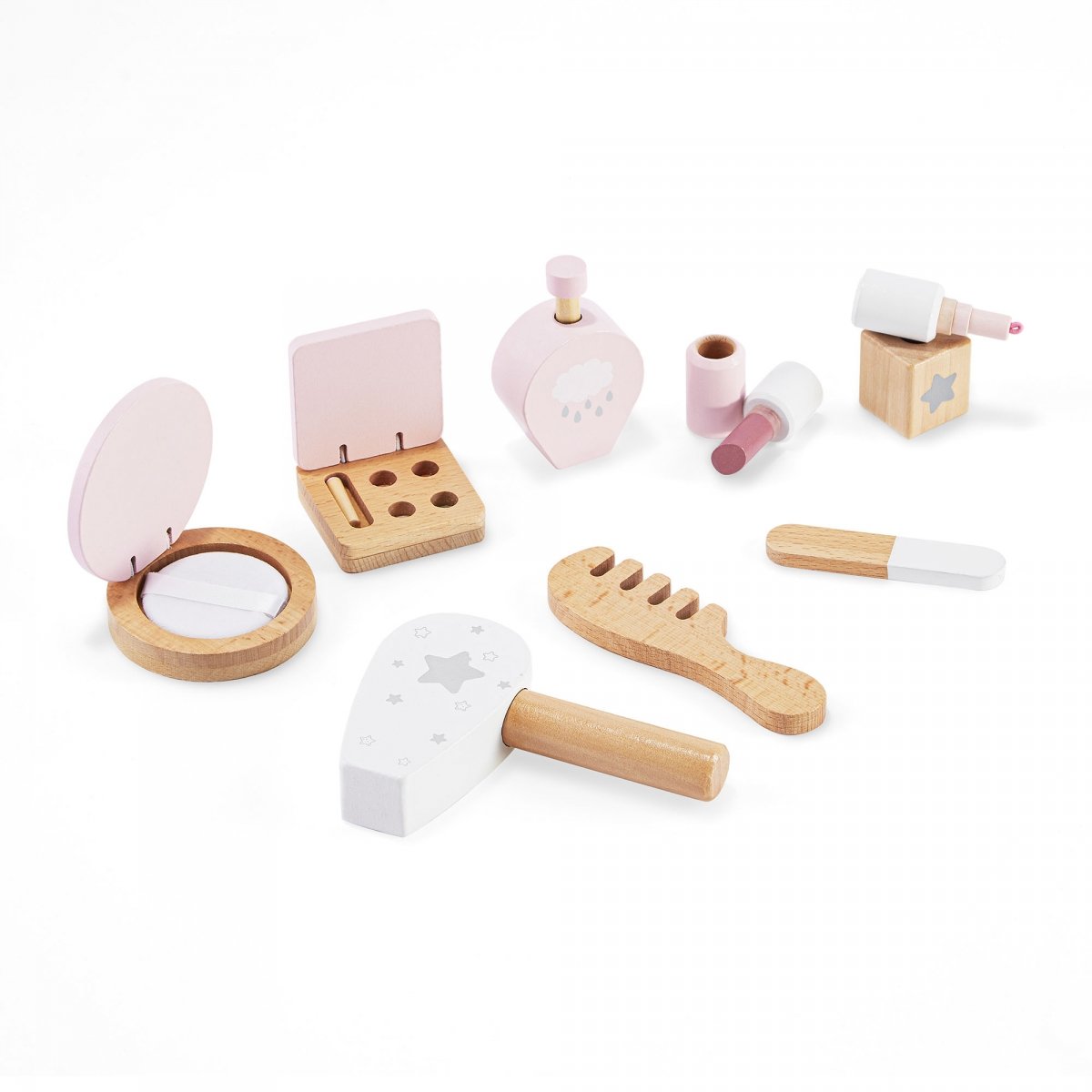 Drewniana mini toaletka dla dzieci z akcesoriami i oświetleniem LED o płynnej regulacji jasności