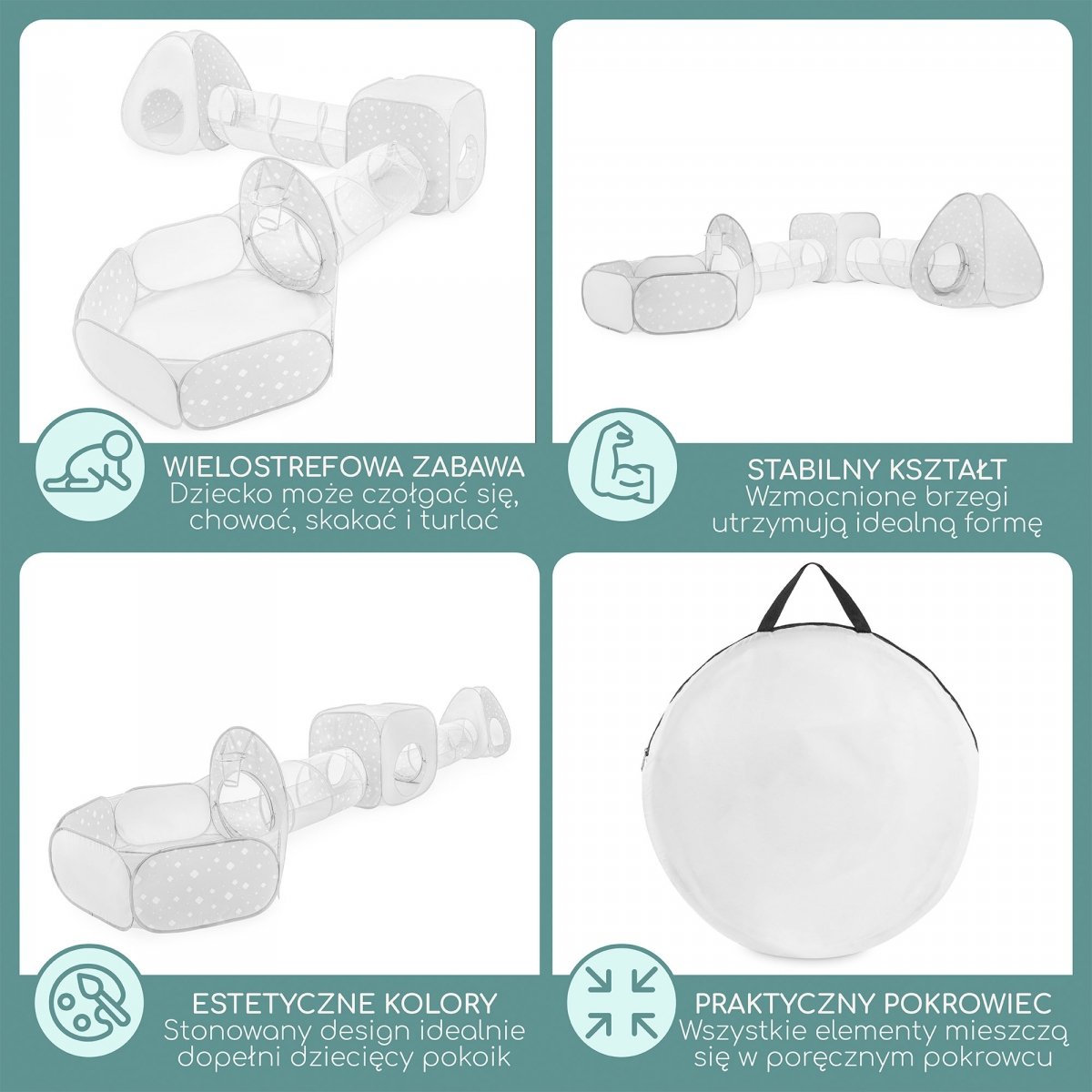 Duży zestaw do zabawy 5 w 1 - dwa namioty, tunele, basen na piłki - plac zabaw dla dziecka do pokoju i ogrodu, labirynt