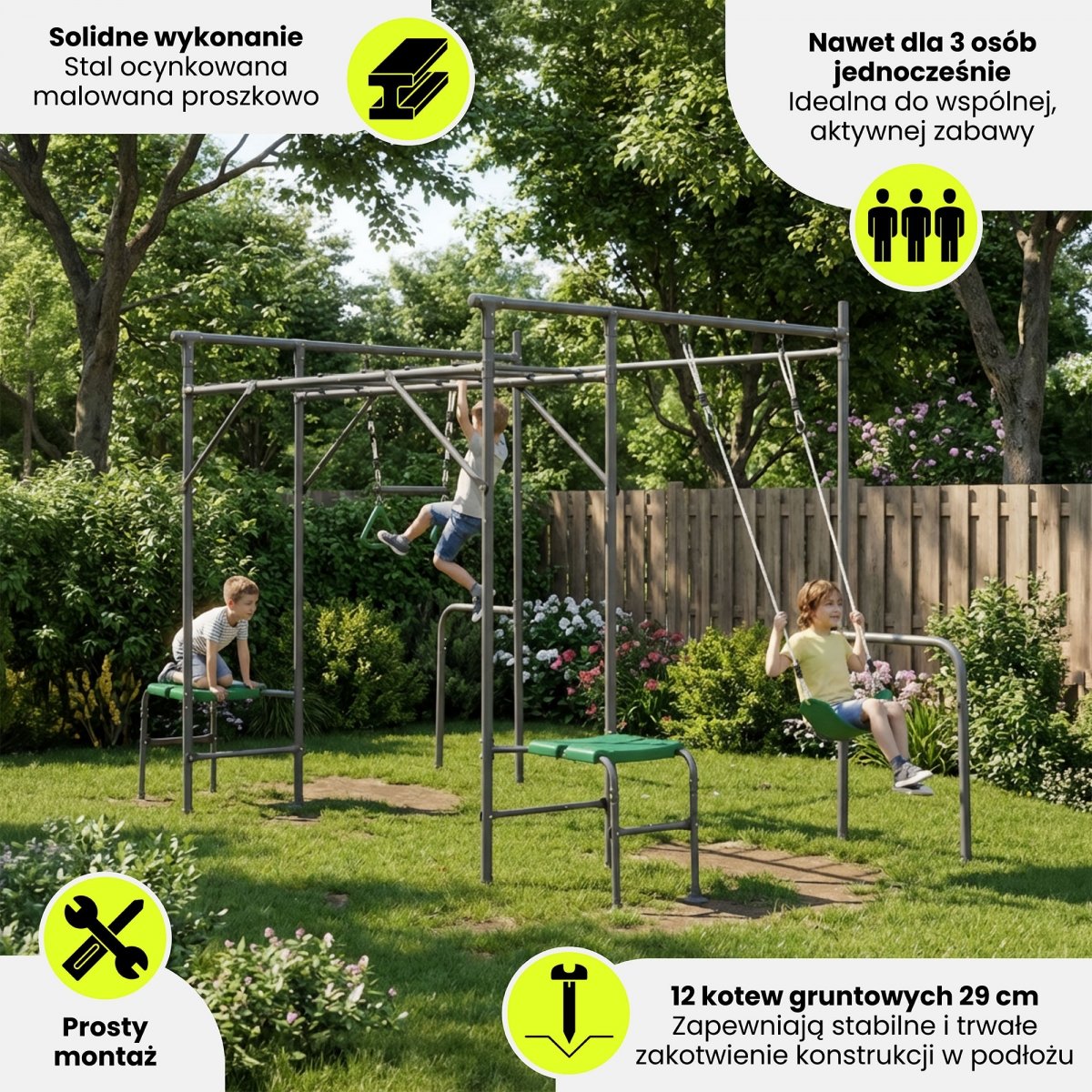 Wielofunkcyjny Plac Zabaw XXL z Małpim Gajem i Akcesoriami – Siłownia Ogrodowa HyperMotion