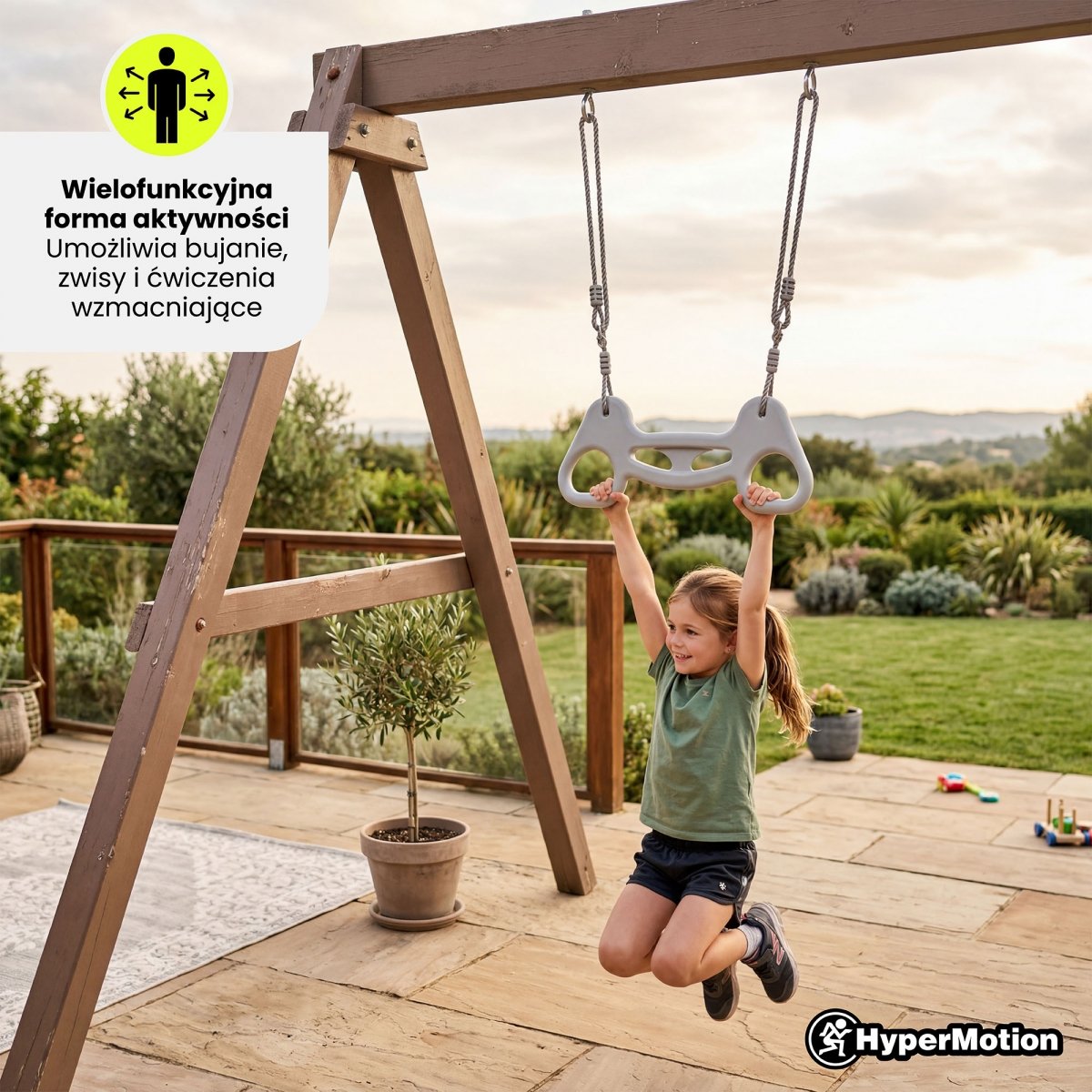 Ergonomiczny trapez gimnastyczny - uchwyt treningowy na linach, zestaw do huśtawki HyperMotion