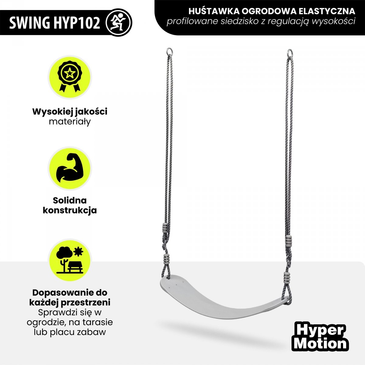 Huśtawka ogrodowa elastyczna - profilowane siedzisko z regulacją wysokości