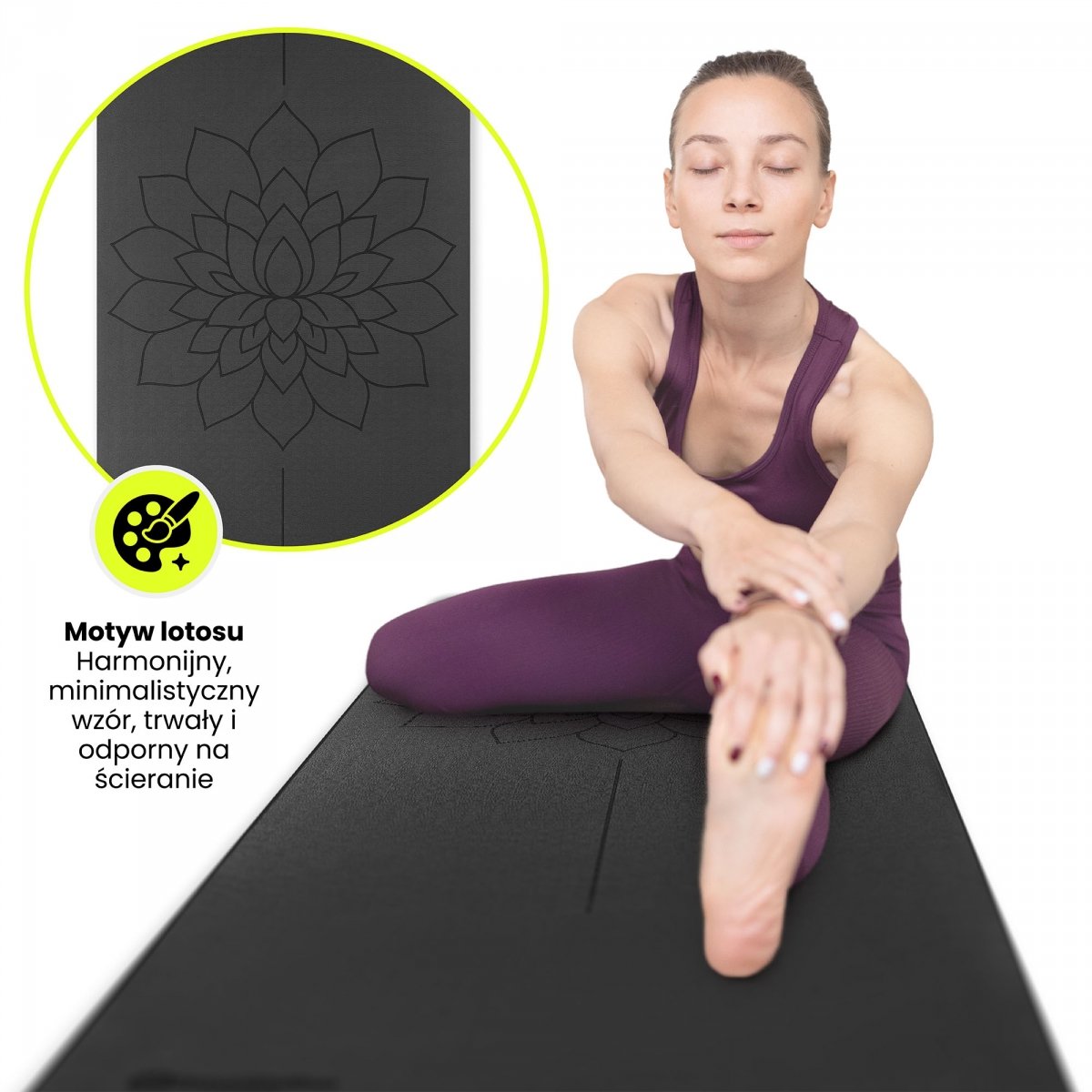 Mata do jogi i ćwiczeń HyperMotion Lotos TPE 6 mm z paskiem – 183 × 61 cm – czarna