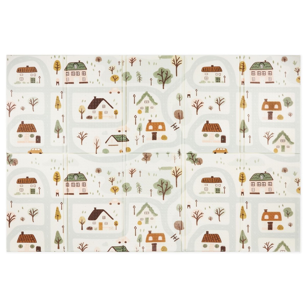 Dwustronna mata piankowa składana 180 x 120 x 1cm - Urocze miasteczko/Piaskowy Beż