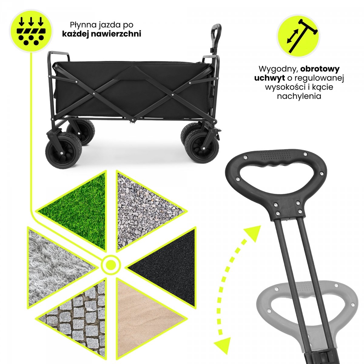 Wózek turystyczny plażowy składany HyperMotion - kolor czarny, 120 kg