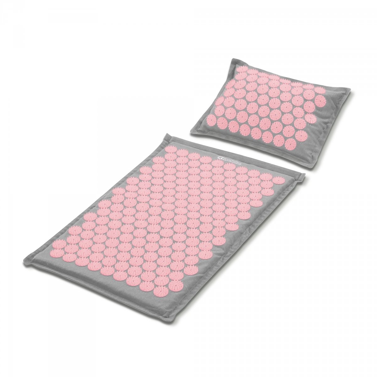 Mata do akupresury ECO lniana z włóknem kokosowym i poduszką z gryki – 68 cm HyperMotion szaro-różowa