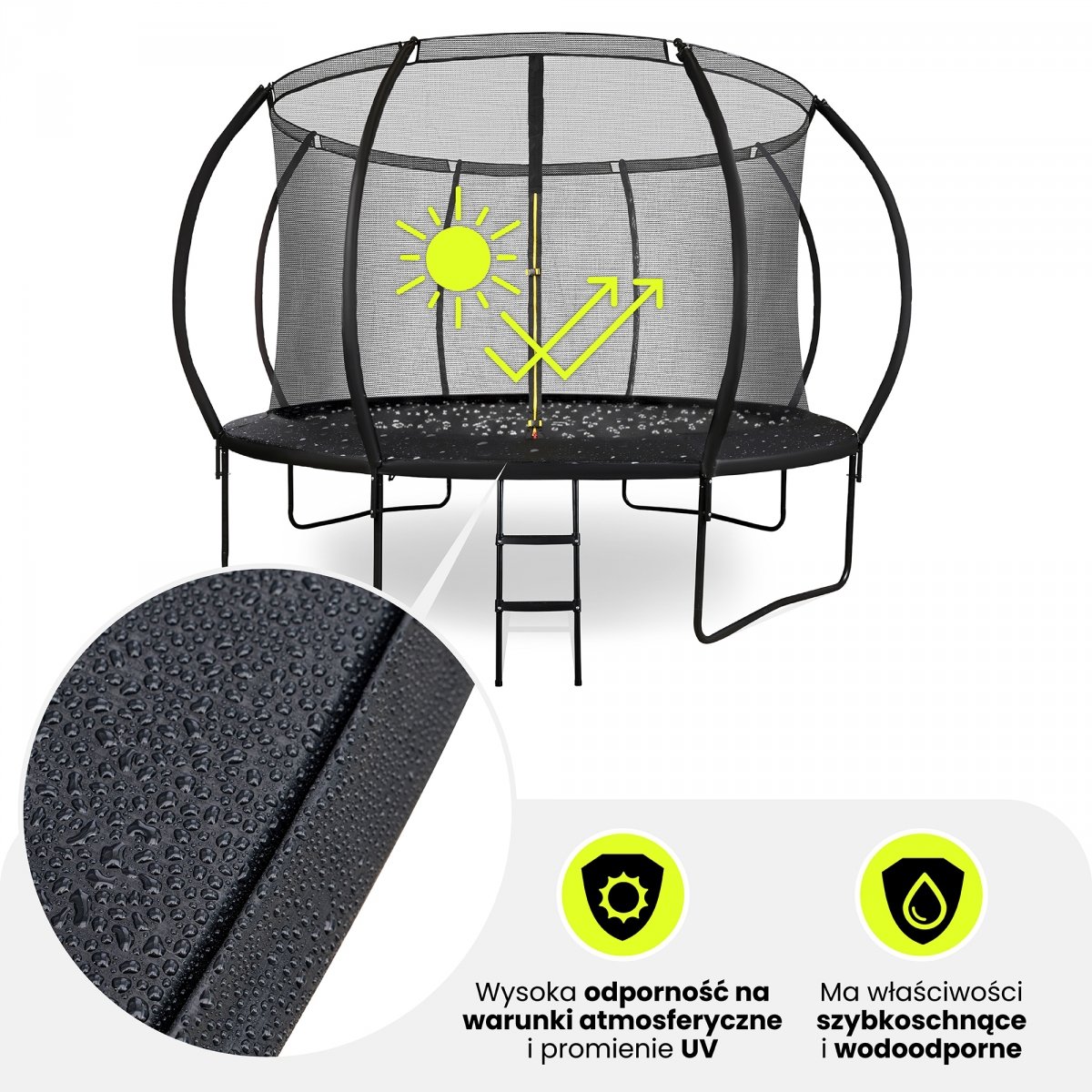 Trampolina ogrodowa XXL dla dzieci HyperMotion - 366 cm 12FT - z drabinką i siatką wewnętrzną - do domu i ogrodu - 150kg max