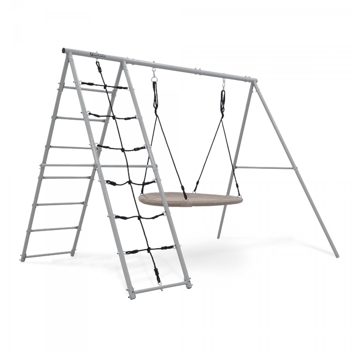 Ogrodowy plac zabaw XL 3w1 z bocianim gniazdem, drabinką i siatką wspinaczkową HyperMotion