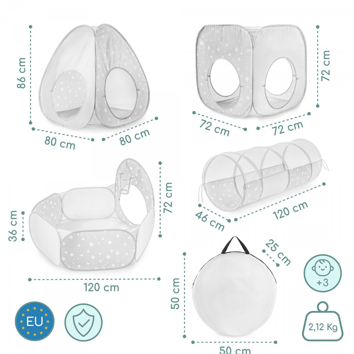 Duży zestaw do zabawy 5 w 1 - dwa namioty, tunele, basen na piłki - plac zabaw dla dziecka do pokoju i ogrodu, labirynt