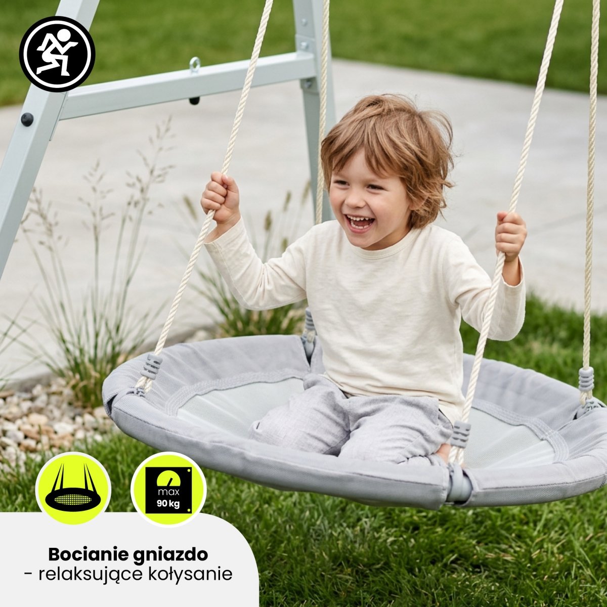Huśtawka ogrodowa 4w1 HyperMotion – stelaż, hamak, huśtawka i bocianie gniazdo
