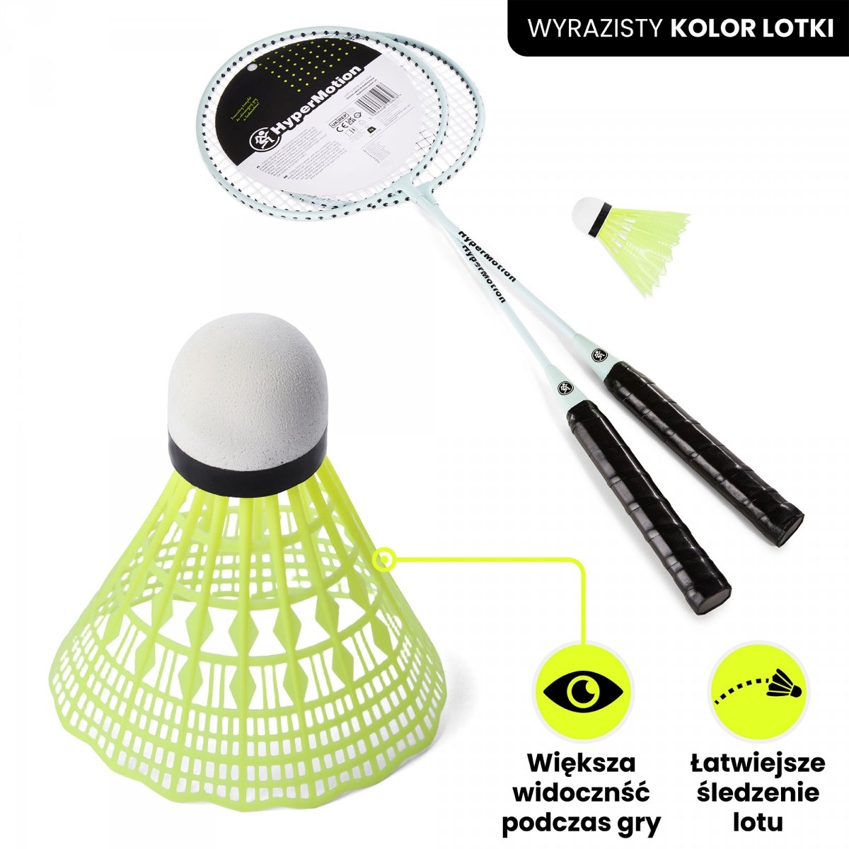 Zestaw do gry w badmintona HyperMotion – 2 rakiety, lotka - kolor szałwiowy