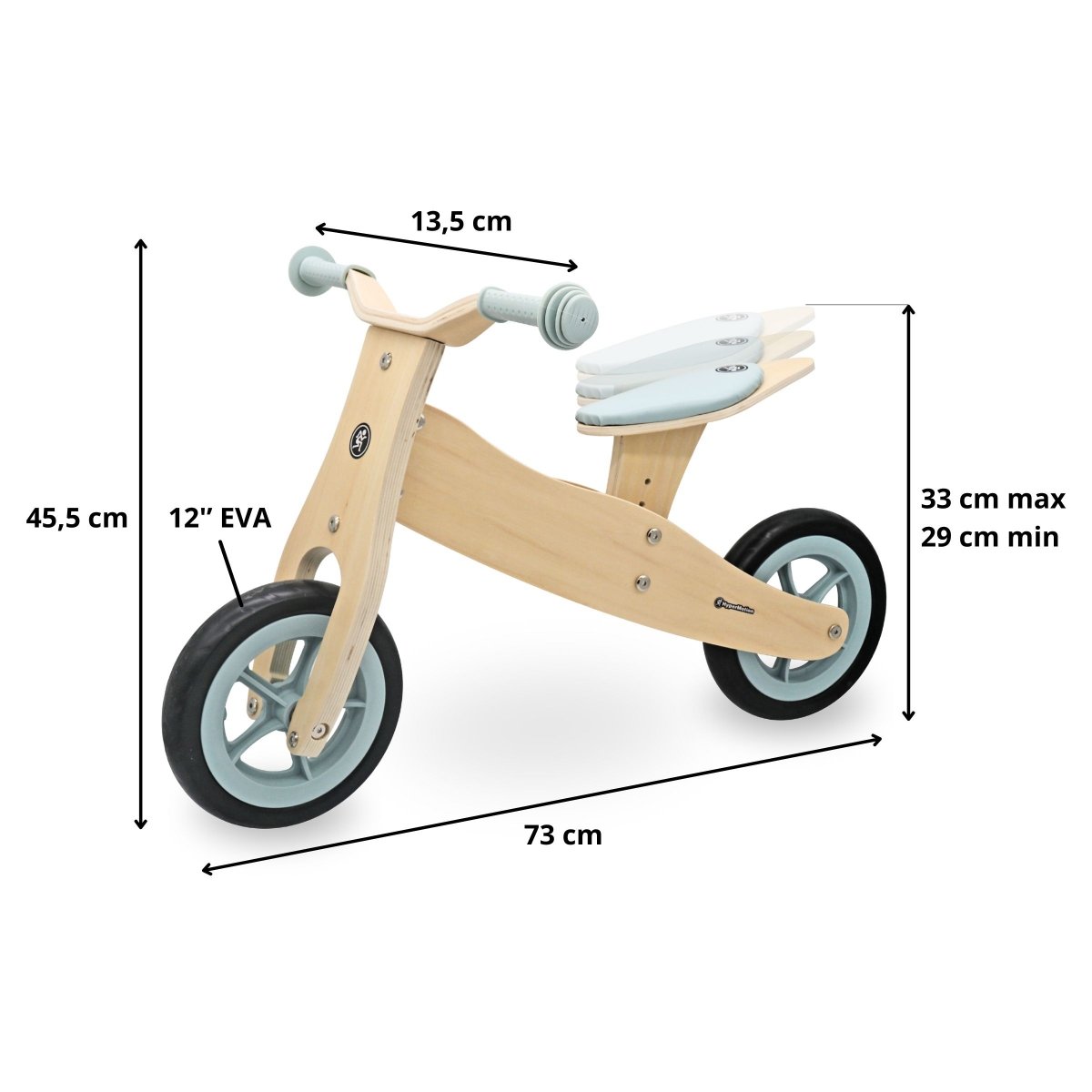 Drewniany rowerek trójkołowy i biegowy 2w1 - HyperMotion PERCY - błękitny