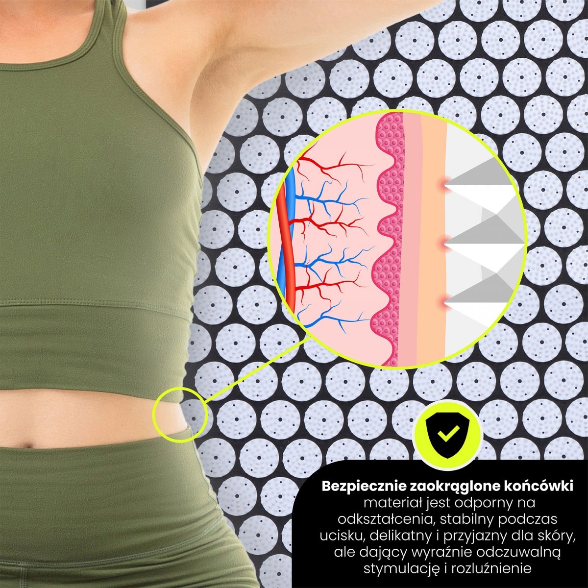 Mata do akupresury ECO lniana z włóknem kokosowym i poduszką z gryki – 68 cm HyperMotion czarno-biała