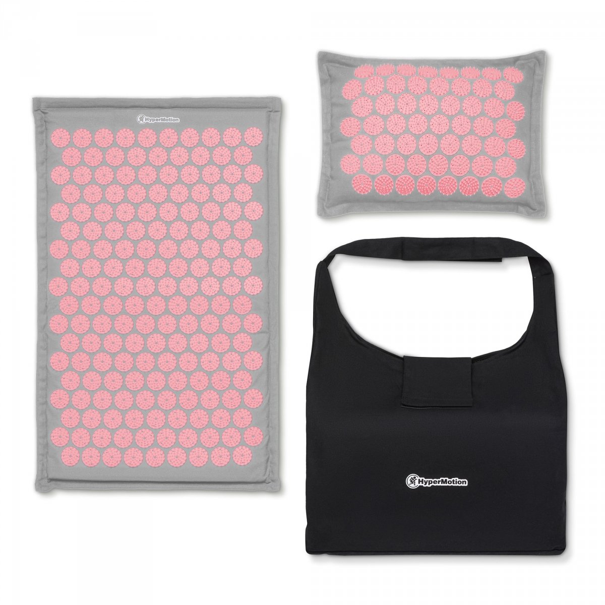 Mata do akupresury ECO lniana z włóknem kokosowym i poduszką z gryki – 68 cm HyperMotion szaro-różowa