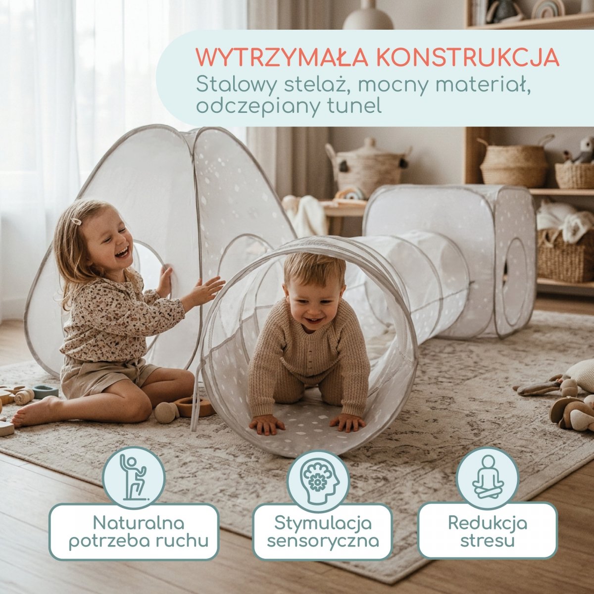 Zestaw do zabawy dla dzieci 3 w 1 - trójkątny namiot, tunel i kostka - do domu i ogrodu