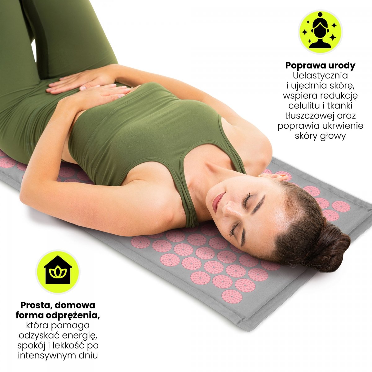 Mata do akupresury ECO lniana z włóknem kokosowym i poduszką z gryki – 68 cm HyperMotion szaro-różowa