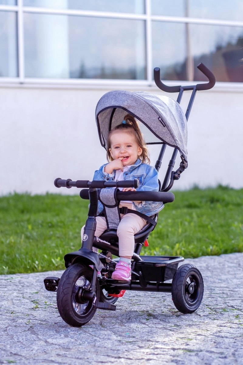 Rowerek trójkołowy dla dzieci 1-4 lata - TOBI FREY - kolor szary - obracany - wiecznie pompowane koła + pchacz