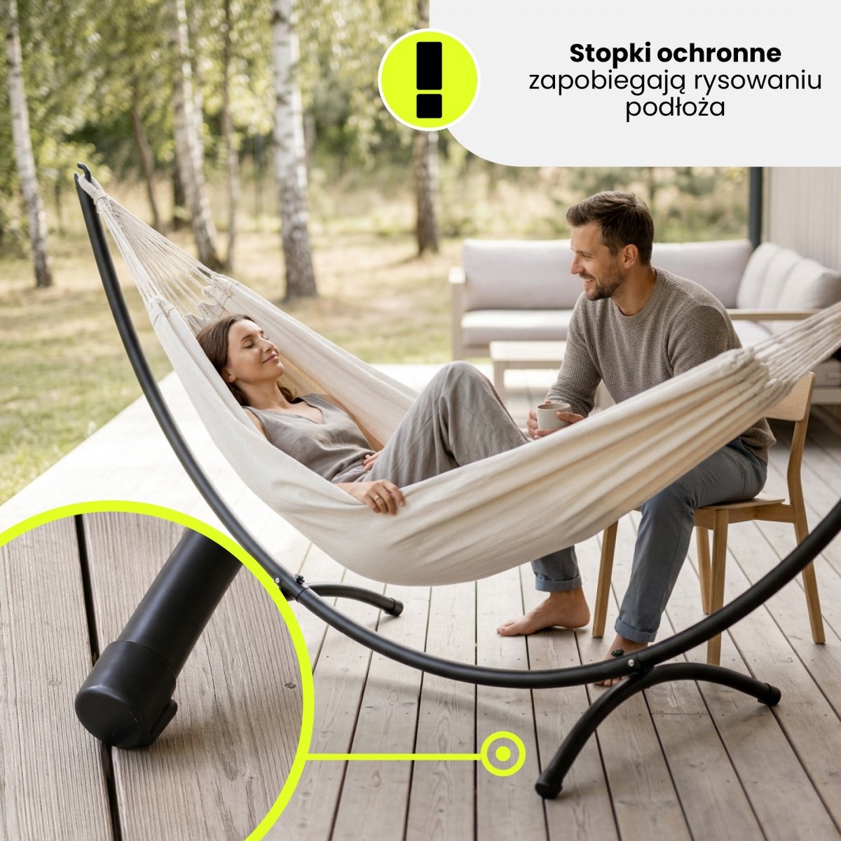 Zestaw hamak ogrodowy + stelaż metalowy łukowy – gotowa strefa relaksu