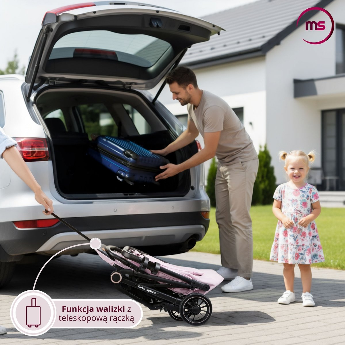 Wózek dziecięcy Spacerówka Moby-System LENA PINK PRO z funkcją WALIZKI