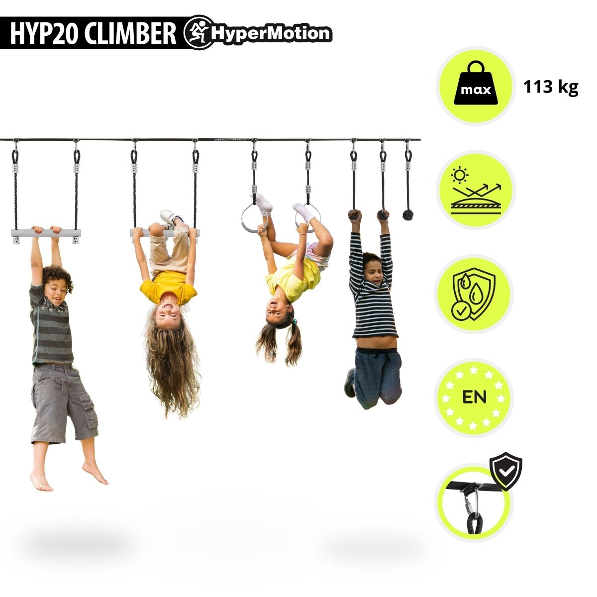 Tor przeszkód Ninja dla dzieci - zestaw slackline HyperMotion - 7 przeszkód