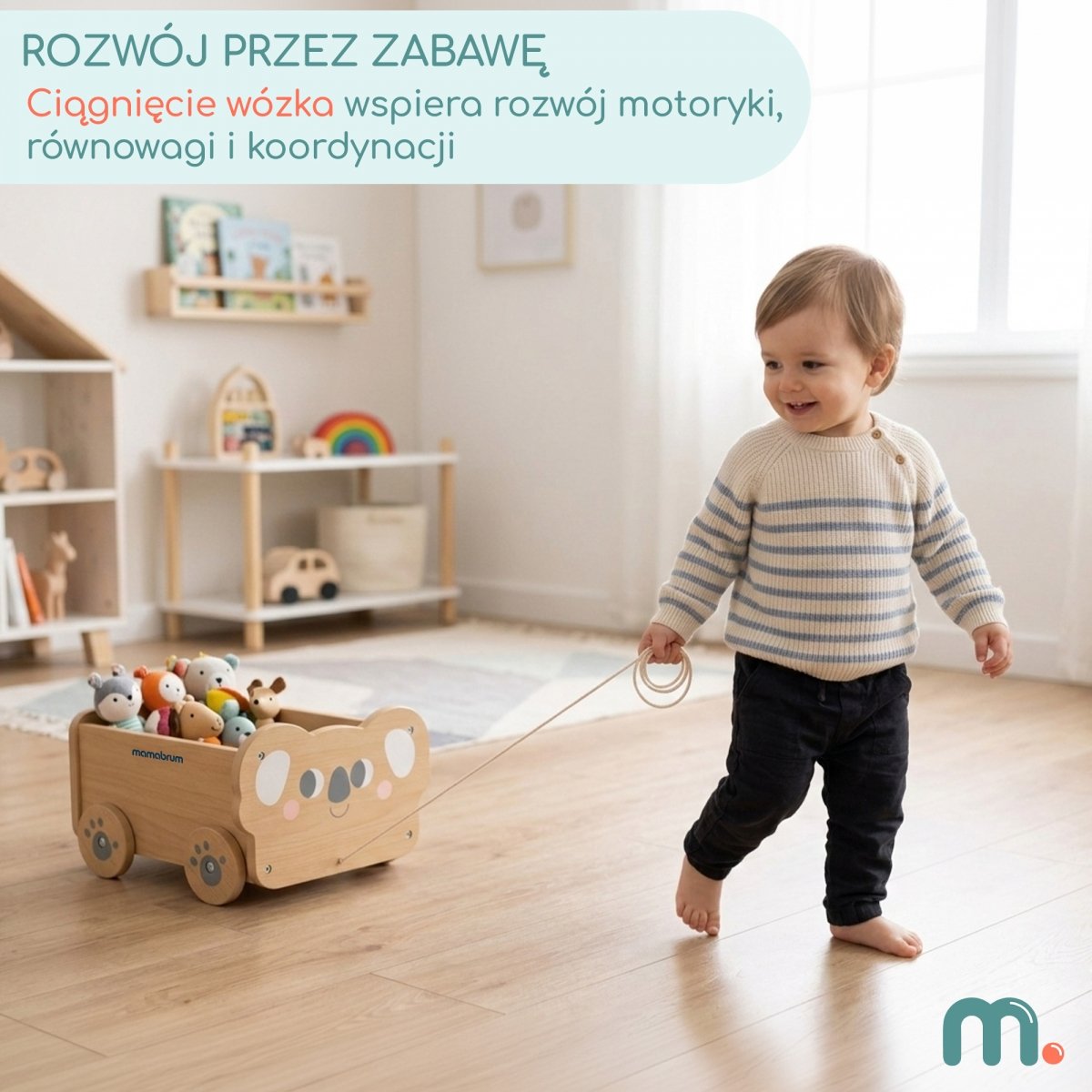 Drewniany wózek na zabawki - przyczepka do ciągnięcia dla dzieci - Koala