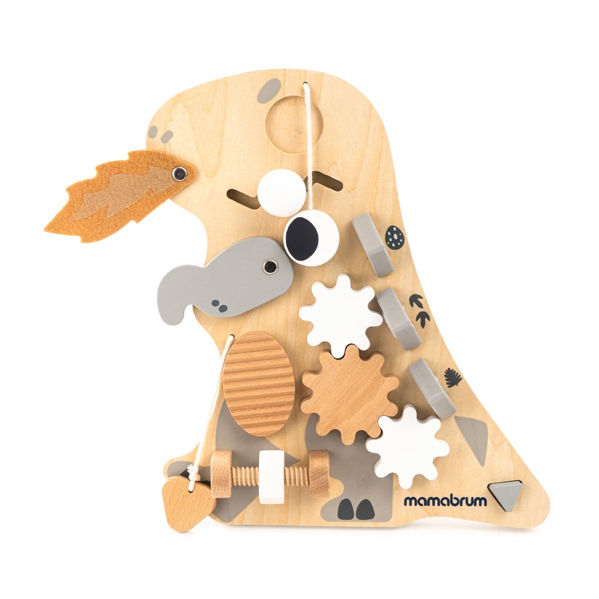 Drewniana tablica manipulacyjna Montessori 10 w 1 Sensoryczna, Edukacyjna - Dinozaur