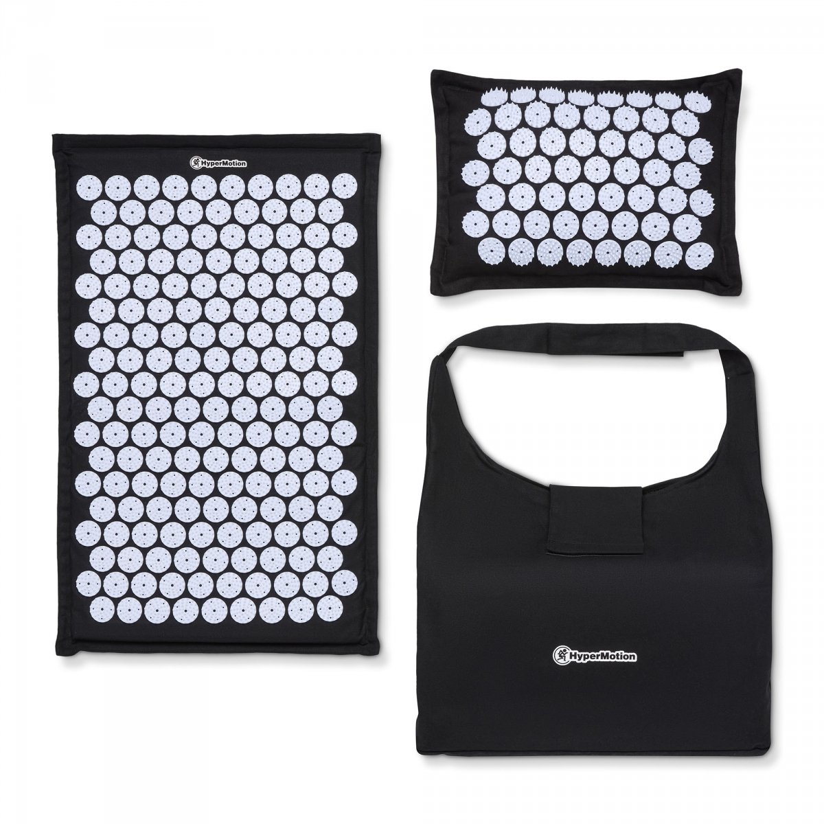 Mata do akupresury ECO lniana z włóknem kokosowym i poduszką z gryki – 68 cm HyperMotion czarno-biała