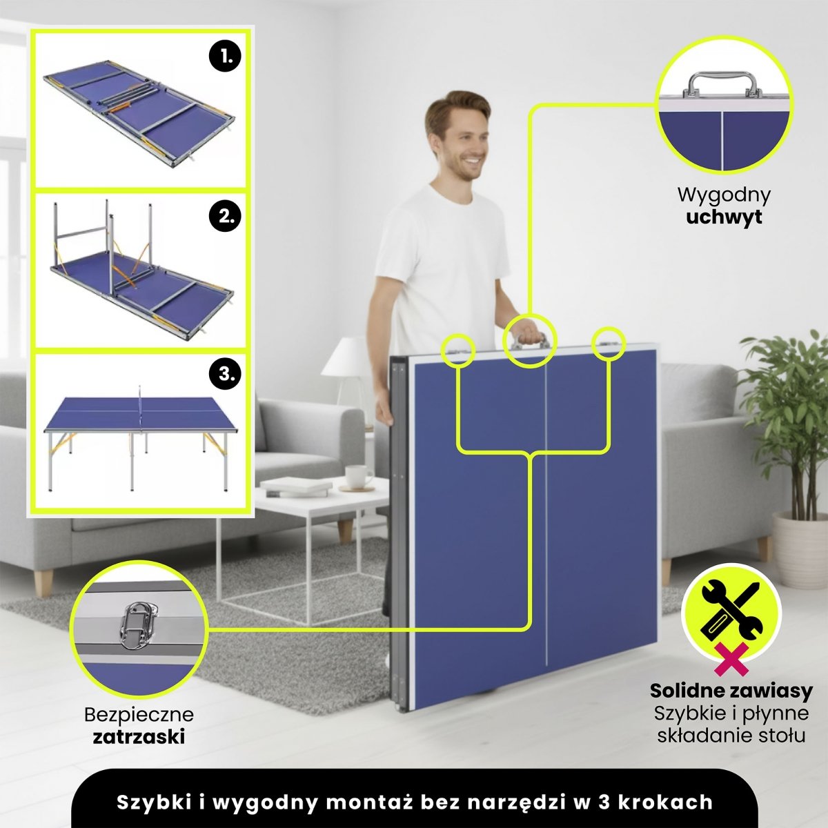 Przenośny, składany stół do ping ponga, tenis stołowy Hyper Motion dla dzieci i dorosłych