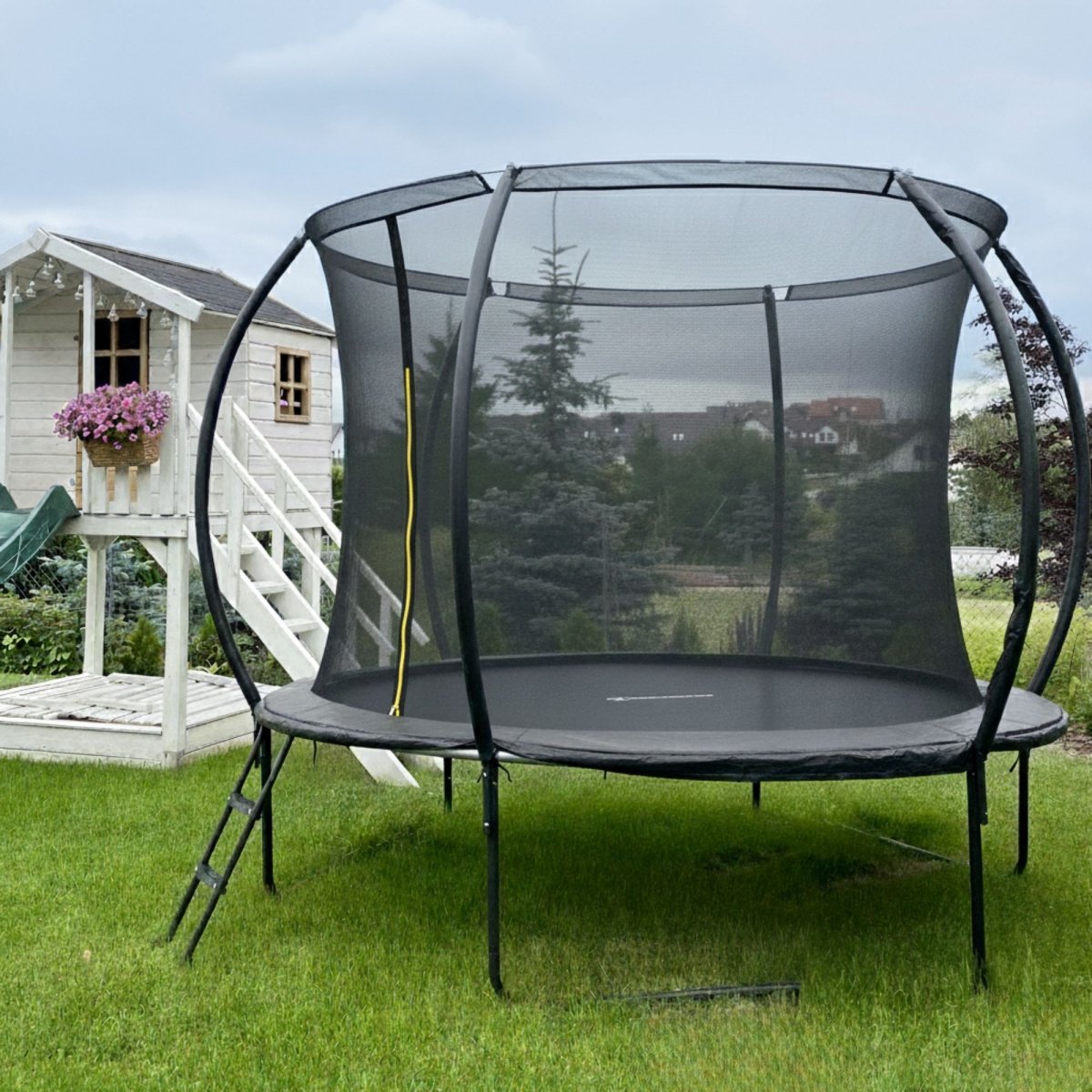 Trampolina ogrodowa XL dla dzieci HyperMotion - 305 cm 10FT - z drabinką i siatką wewnętrzną - do domu i ogrodu
