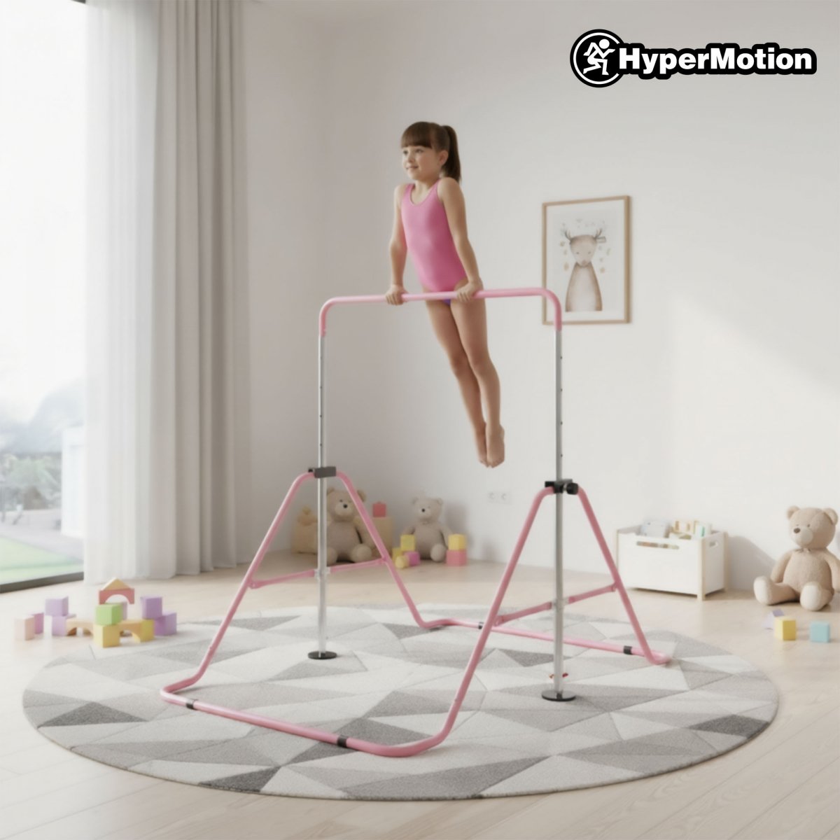 Regulowany drążek gimnastyczny dla dzieci - składany HyperMotion różowy