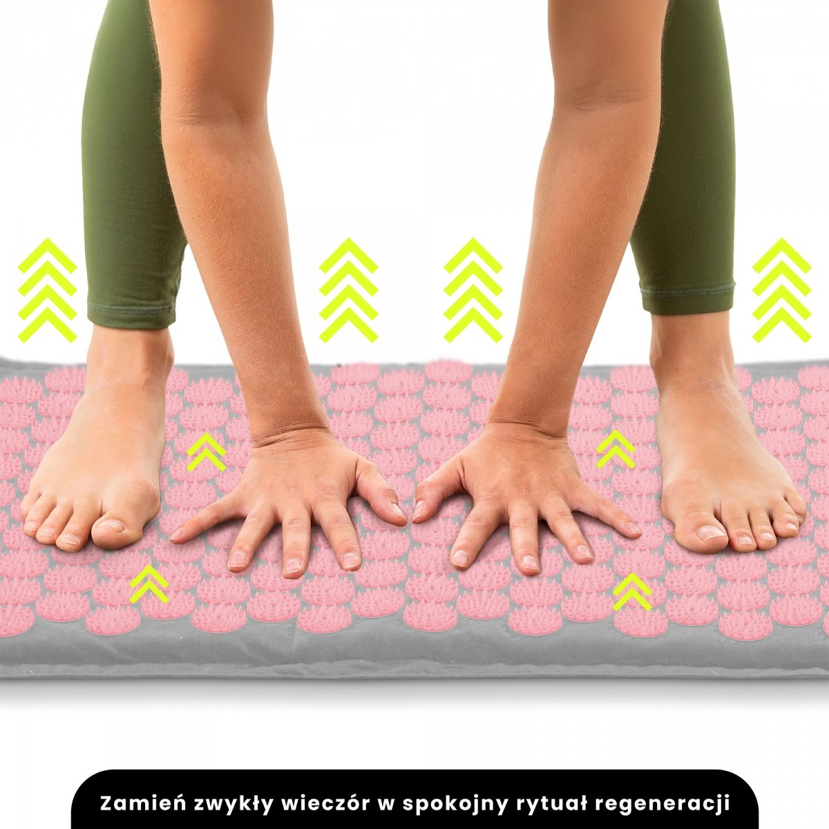 Mata do akupresury ECO lniana z włóknem kokosowym i poduszką z gryki – 68 cm HyperMotion szaro-różowa