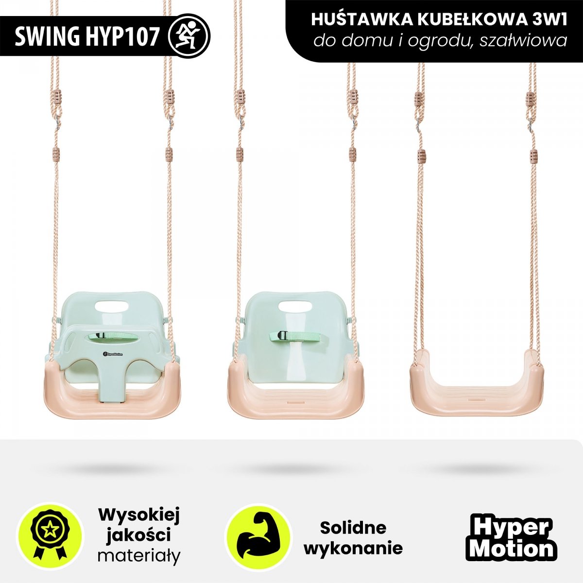 Huśtawka kubełkowa 3w1 dla dziecka, do domu i ogrodu - szałwiowa