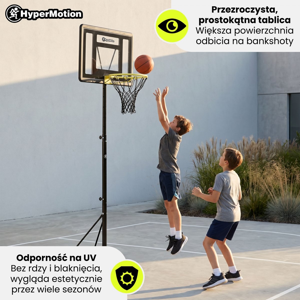  Wolnostojący kosz do koszykówki dla dzieci z regulacją wysokości 165–215 cm, tablica 82 × 58 cm - HyperMotion