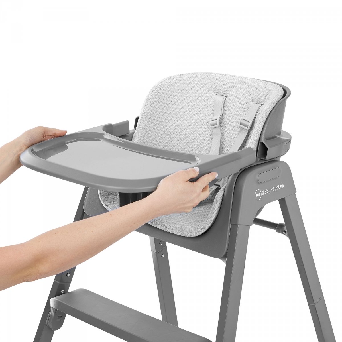 Składane krzesełko do karmienia Noxi 3w1, dwupoziomowe dla dziecka - Moby-System szare