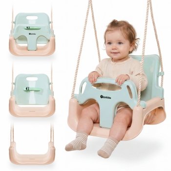 Huśtawka kubełkowa 3w1 dla dziecka, do domu i ogrodu - szałwiowa 