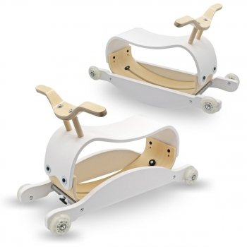 Drewniany jeździk i bujak dla dzieci 2w1 - konik na biegunach + pojazd