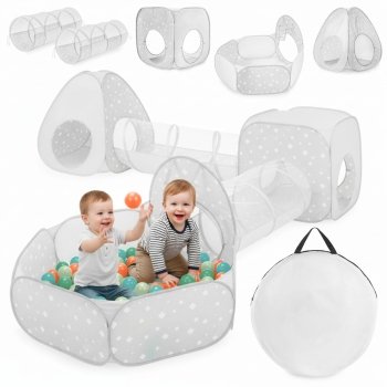Duży zestaw do zabawy 5 w 1 - dwa namioty, tunele, basen na piłki - plac zabaw dla dziecka do pokoju i ogrodu, labirynt