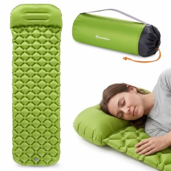 Ultralekki materac dmuchany jednoosobowy do spania na kemping i trekking HyperMotion Campmat – 190x56 cm – zielony 